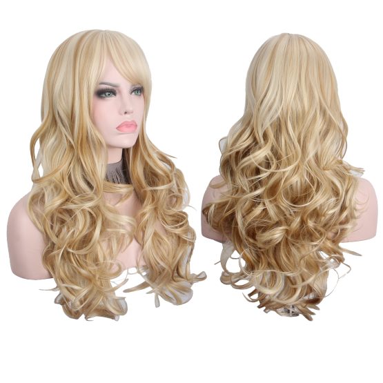 Long Blonde Wigs with Bangs Heat Resistant Synthetic Wigs for Women