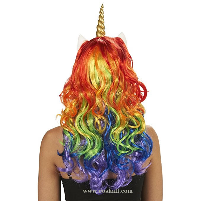 Rainbow Unicorn Adult Wig Costume