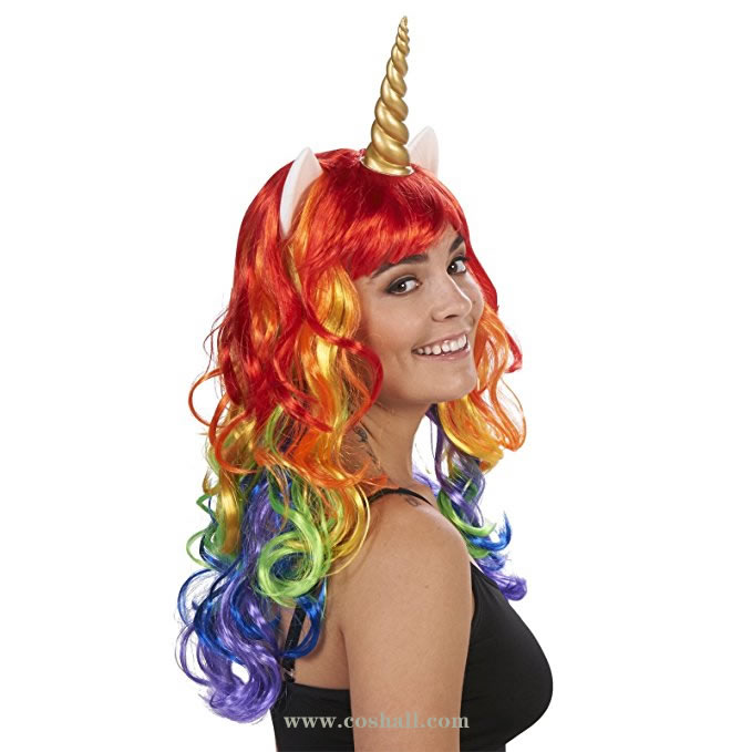 Rainbow Unicorn Adult Wig Costume