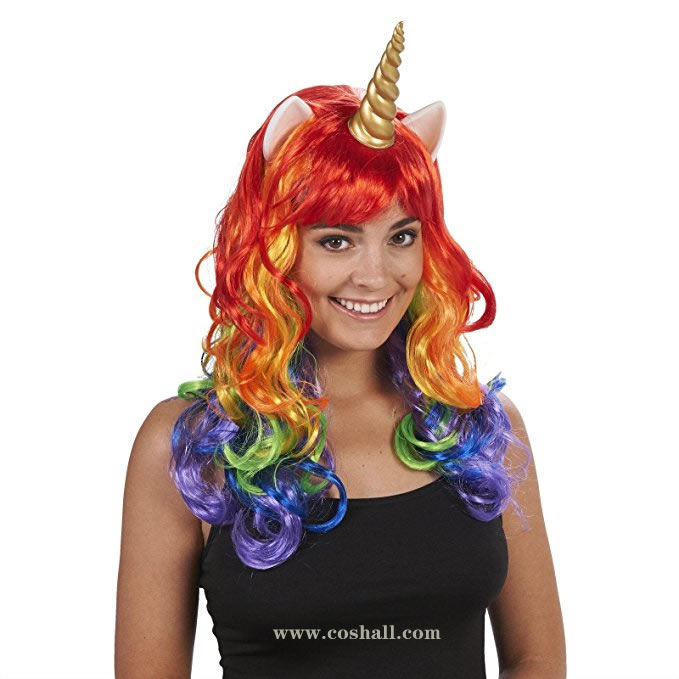 Rainbow Unicorn Adult Wig Costume