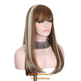 Long straight wigs with bangs for black women daily use