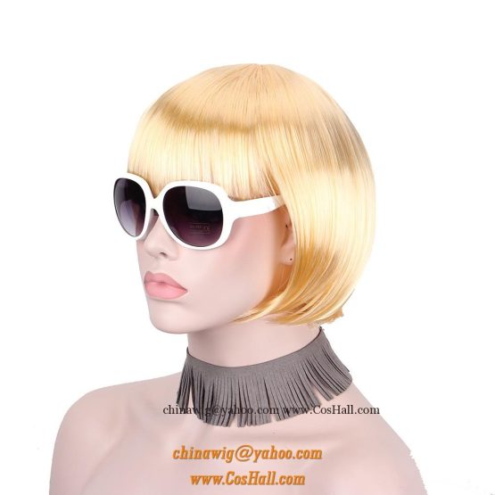 Short Blonde Wigs Golden Bob Hairs Synthetic Material for Cosplay Wigs