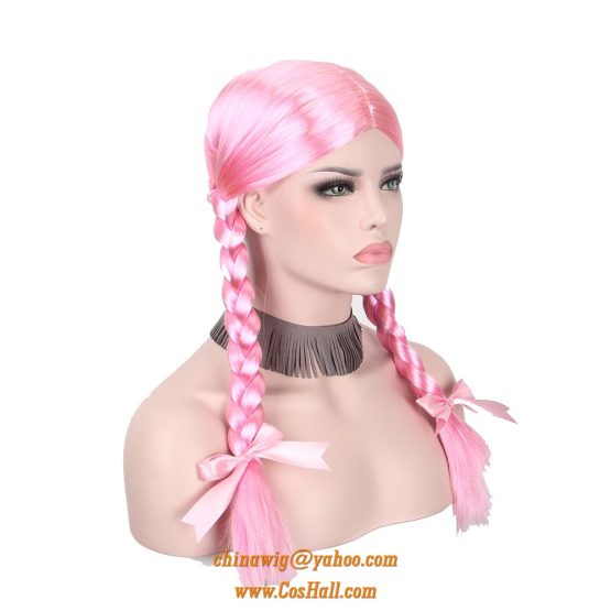 cosplay wigs with two braids golden highlight blonde hairs